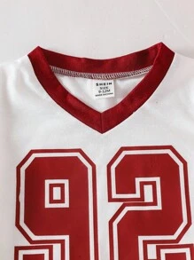 SHEIN 2 件套女婴休闲 V 领字母图案长袖针织上衣和直筒印花裤套装，秋冬 - 彩色 - 查看 4