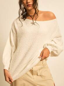 Freevana 大码女式露肩宽松长袖纯色套头毛衣