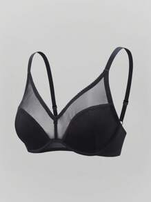 SHEIN 1 Áo ngực nâng ngực không gọng lưới gợi cảm tối giản - màu đen - Xem 6