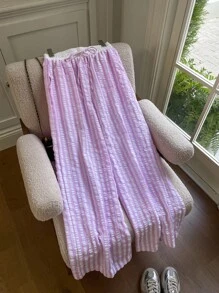 Comfortcana Pantalones de moda con bloques de color y cintura tejida a rayas para mujer