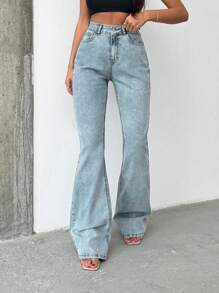 SHEIN Tall QUẦN JEAN ĐEN DÀI XÒE CAO CẤP - Màu xanh nhạt - Xem 5