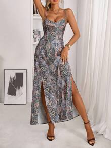 Breezaya 佩斯利印花吊带露背吊带连衣裙 超长度假海滩装 女款 - 彩色 - 查看 7