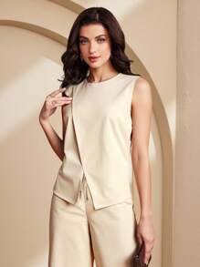 Almamuse 2pcs Women Elegant Casual Solid Color Tank Top And Pants Sets - Apricot - View 5