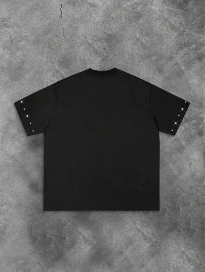 Street Life Black Round Neck Short Sleeve Rap Punk Rhinestone Streetwear Style T-Shirt For Men