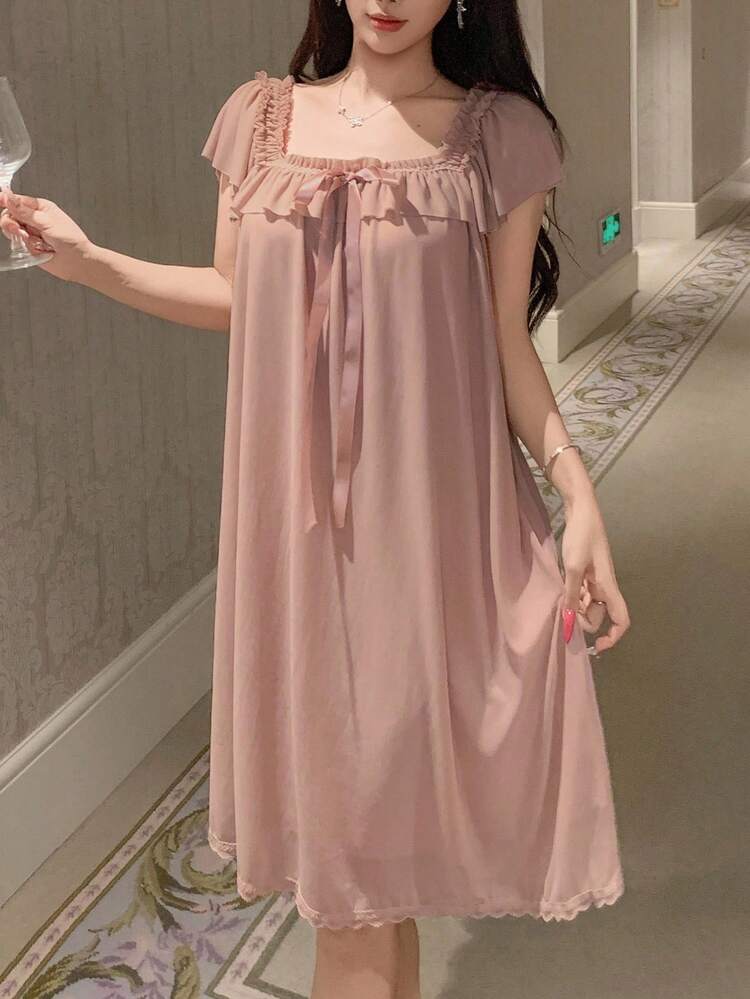 Lovely Lightweight Ruffled Mesh Women's Nightgown Pajama