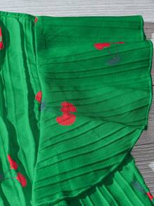 SHEIN Clasi Áo cánh tay lửng cổ chữ H họa tiết quả anh đào cho nữ mặc thường ngày ngày lễ - màu xanh lá - Xem 4