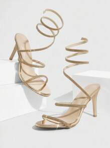 CUCCOO SZL Round Toe High Heel Rhinestone Studded Sexy Ladies' High Heel Sandals - Champagne - View 2