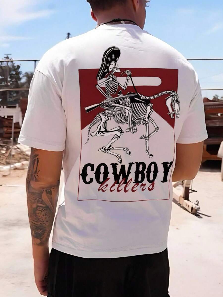 Manfinity Dauomo Men's Simple Print Crew Neck Short Sleeve T-Shirt