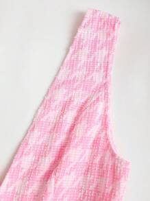 Sweetra 新款春夏法式粉色格子V领珍珠纽扣束腰无袖阔腿连体裤高端淑女 - 粉色 - 查看 4