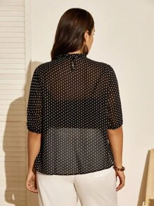 Nubod Áo cánh rộng in chấm bi thiết kế nút cho nữ cỡ lớn - màu đen - Xem 2