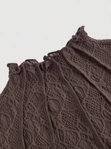 SHEIN MOD Women's Round Neck Puff Sleeve Solid Color Knit Textured Sheer Casual T-Shirt