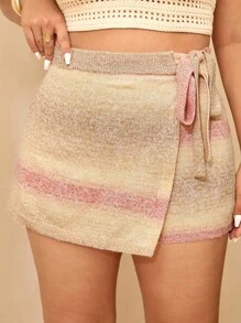 Elaquor Plus Size Colorblock Crisscross Wrap Knotted Elegant Sweater Skirt Autumn Winter Clothes For Women - Multicolor - View 5