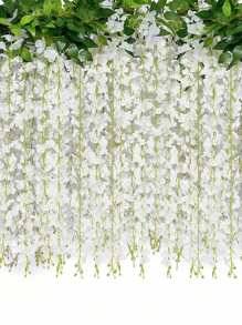 6 英尺 12 枝白色紫藤吊花人造紫藤藤蔓丝绸紫藤花花环适用于婚礼拱门派对花园家居装饰