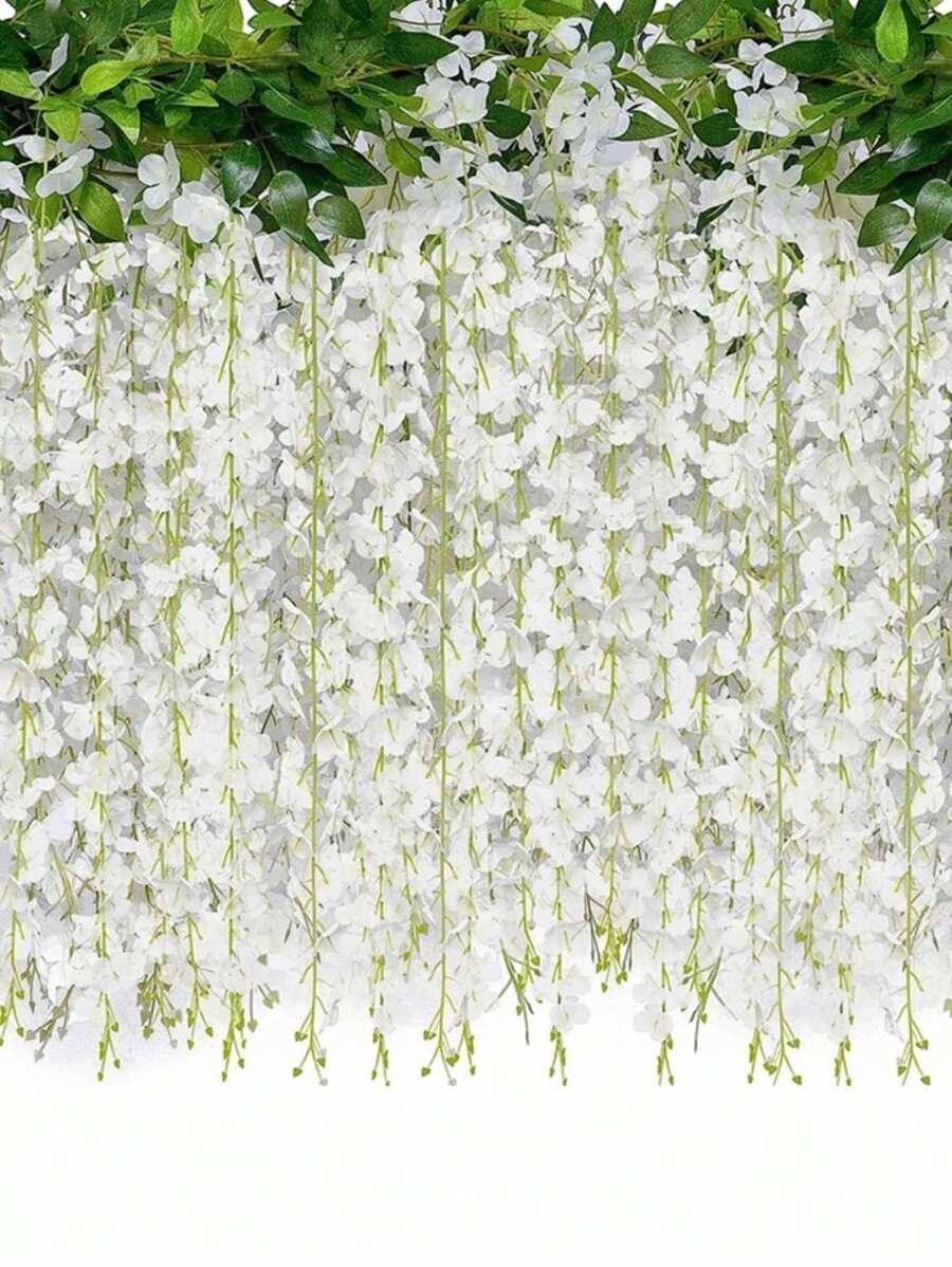 6 英尺 12 枝白色紫藤吊花人造紫藤藤蔓丝绸紫藤花花环适用于婚礼拱门派对花园家居装饰