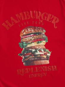 Manfinity RebelGame Men's Casual Loose Hamburger & Letter Graphic T-Shirt, Summer Men Graphic Tees Red Hamburger Graphic Tee Hot Dog Shirt Men Slogan Graphic Tee Food Graphic Tee Men Graphic Tees Red Streetwear Graphic Tee Burger Shirt - Red - View 4