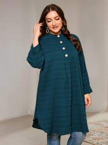 Veilorie Áo sơ mi dài rộng rãi họa tiết sọc cỡ lớn - màu xanh lá - Xem 1