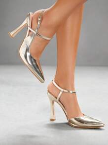 CUCCOO SZL Casual Fashionable Versatile Minimalist Solid Color Slim Heel Women Pumps For Christmas Spring Shoes - Gold - View 6