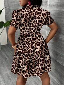 Slaydiva 休闲简约性感风格豹纹全身图案迷你连衣裙，适合女士，适合夏季豹纹连衣裙动物印花连衣裙猎豹印花连衣裙豹纹连衣裙女士豹纹连衣裙适合外出时尚连衣裙 - 彩色 - 查看 2