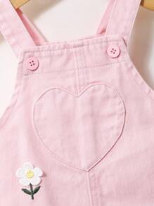 SHEIN Vintaside Kids 女婴花朵水洗柔软牛仔吊带裙 - 粉色 - 查看 7