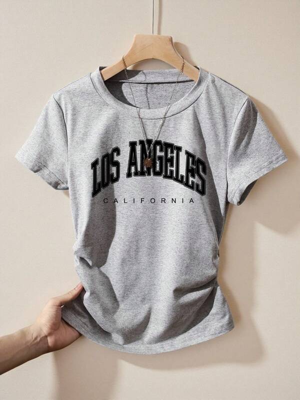 SHEIN Wildeya Tween Girls Casual Versatile Letter Print Short Sleeve T-Shirt, Spring & Summer