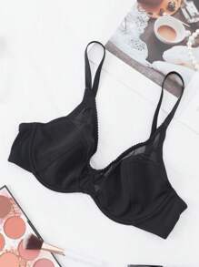 SHEIN 1 Áo ngực nâng ngực không gọng lưới gợi cảm tối giản - màu đen - Xem 7