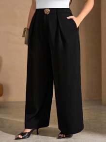 Chikora Plus Size Women Black Elegant Straight Leg Casual Office Pants,Business Casual Woman,Teacher,Y2k,Office,Women Summer,Airport,Old Money Style Women,Office Wear