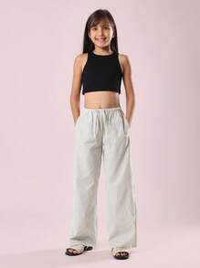 SUMWON 条纹阔腿夏季沙滩裤休闲抽绳度假装飘逸阔腿裤宽松版型 - 彩色 - 查看 3