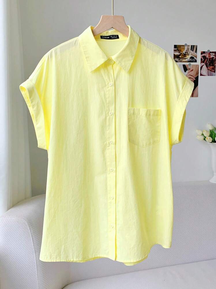 Comfortcana Blusa Feminina de Manga Curta Solta e Casual para Verão - Amarelo - Visão 6