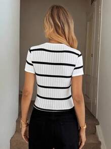 Easowa Camiseta ajustada de mujer de cuello redondo, de tela jacquard texturizada, uso casual y cómodo para el hogar, vacaciones y salidas