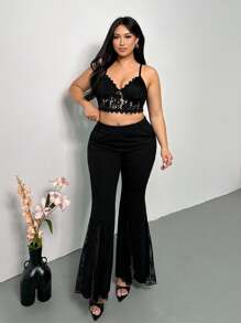 Firerie Plus Size Elegant Lace Camisole For Spring/Summer Holidays - Black - View 8