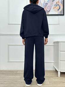 EURMUSE TWO PIECES TWO THREAD HOODIE SWEATHIRT AND SWEATPAT WITH SPARKLE STONE DETAIL - Navy Blue - View 2