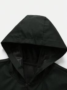 Manfinity Homme 男士长袖连帽拉链户外防风夹克，黑色战术夹克，秋季款 - 軍綠色 - 查看 3