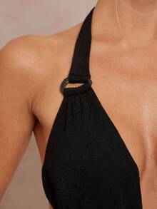 Lumalex Robe fendue à dos ouvert avec accent de chaîne métallique sexy, sans manches