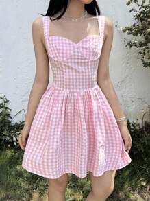 SHEIN Vestido en línea A con decoración de encaje, elegante y minimalista, cómodo para chicas adolescentes