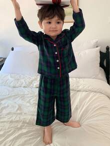 DAZY 男婴纯色圆领休闲T恤和条纹宽松长裤家居服套装秋冬 - 綠色 - 查看 9