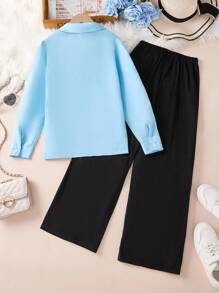 Conjunto de camisa informal para niñas adolescentes, conjunto de outfits versátiles de estilo coreano sencillo, para primavera y otoño - Multicolor - Ver 2