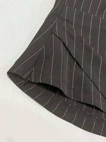 SHEIN Privé 女士条纹长袖休闲通勤衬衫 - 灰色 - 查看 4