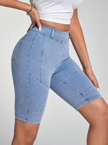 Flexra Women's Stretchy Casual Versatile Knit Denim Shorts - Light Wash - View 4