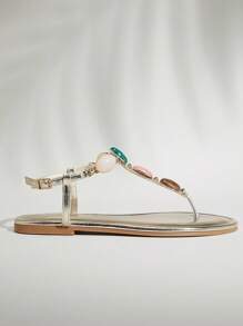 SHUZIA Damen bequeme Alltagssandalen im Sommerstil mit bunten Stendekors, ideale Lässig Sandalen für den Urlaub