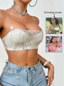 SHEIN Skin-Friendly Comfortable Simple Women Camisole Bras (With Transparent Shoulder Straps) - Light Grey - View 6