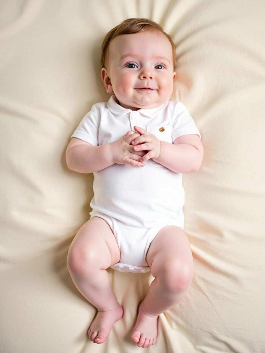 Souflis Souflis 男婴夏季新款白色休闲运动柔软纯棉POLO连体衣，带便捷口袋设计