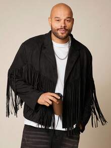 EASEVO 大码男士休闲仿麂皮绒长袖夹克，秋冬，垃圾摇滚 - 黑色 - 查看 3