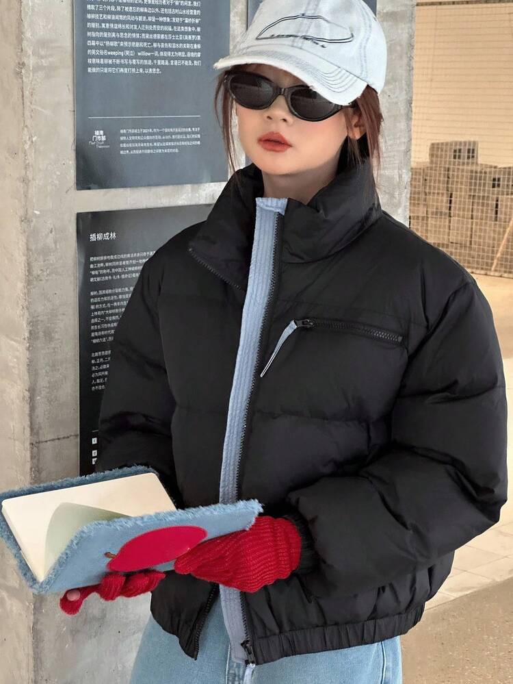 Teenagers (Girls) Short Plain Color Padded Coat For Winter