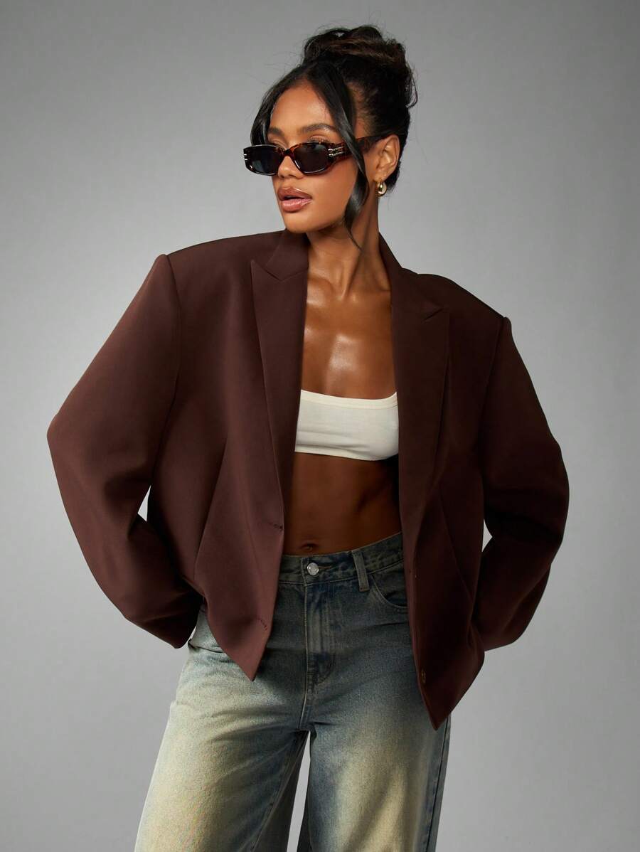 MISSGUIDED Women Oversized Blazer Professional Workwear Double Button Closure Tailored Wide Shoulder Padded Business Office Winter Fall Jacket With Lapel Collar Side Pockets