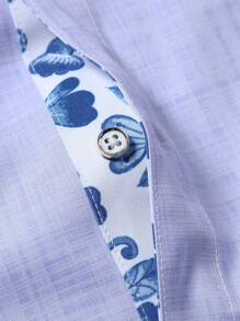 Manfinity RSRT Men's Summer Floral Print Patchwork Short Sleeve Button-Up Shirt - Purple - View 5