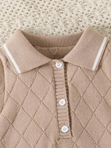 Souflis Souflis 男宝宝毛衣短袖连体衣 有领休闲纯色优雅英伦风时尚可爱适合日常外出秋冬保暖蓝色休闲潮流百搭适合秋冬室内外度假场景 - 卡其色 - 查看 4