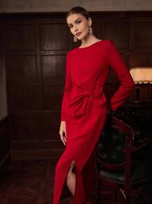 ZEYLAH 大蝴蝶结腰系带长袖连衣裙，优雅秋冬