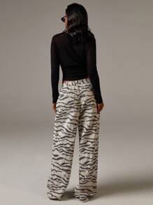 Athîral Quần Jeans Ống Rộng Cạp Thấp Họa Tiết Ngựa Vằn Thời Trang Cho Người Đi Làm - Màu Khaki - Xem 3