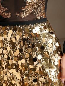 Anewsta Váy ngắn đính hạt màu mơ thanh lịch cho nữ - Vàng - Xem 3