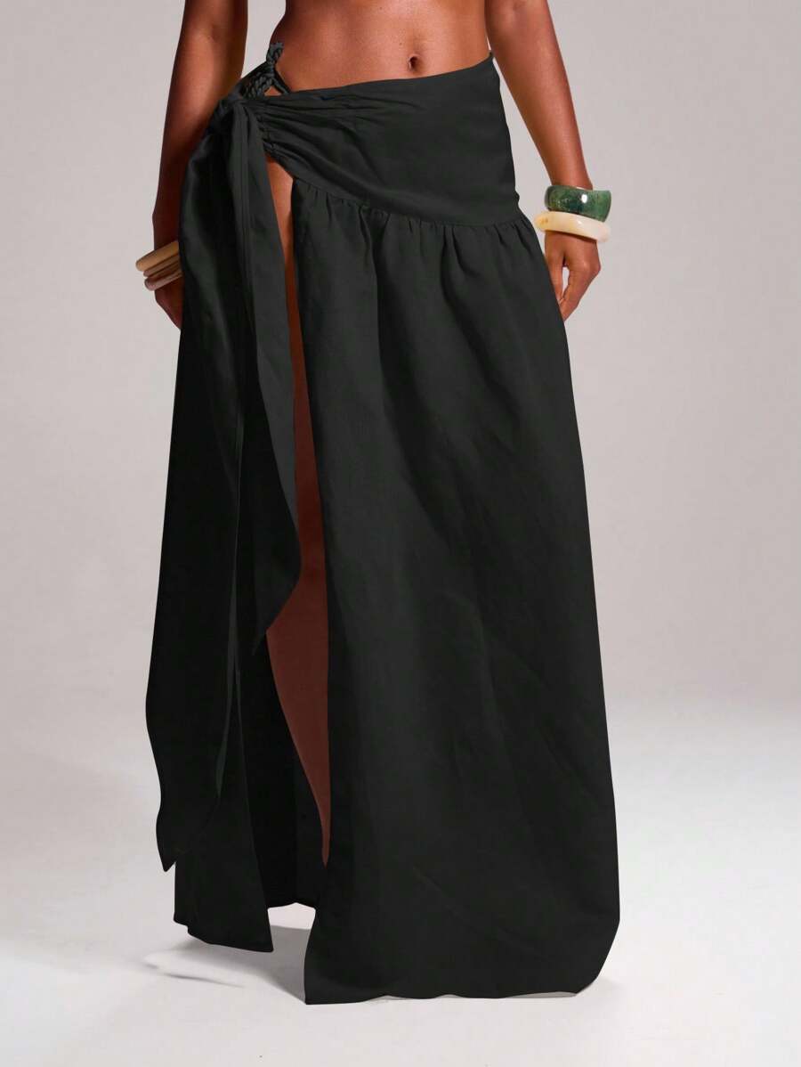 MUSERA Váy maxi cạp thấp buộc dây bên hông, kiểu dáng gợi cảm, thích hợp cho kỳ nghỉ hè, lễ hội, đi biển, lãng mạn, thanh lịch, tiệc tùng, mùa xuân, đồ bơi, lễ Phục sinh.